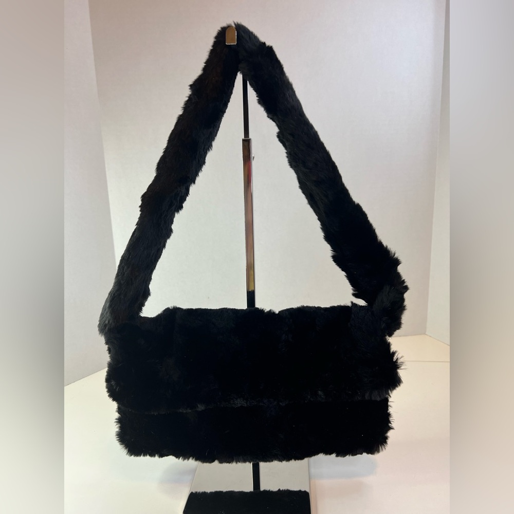 Y2K Black Furry Plush Shoulder Bag
